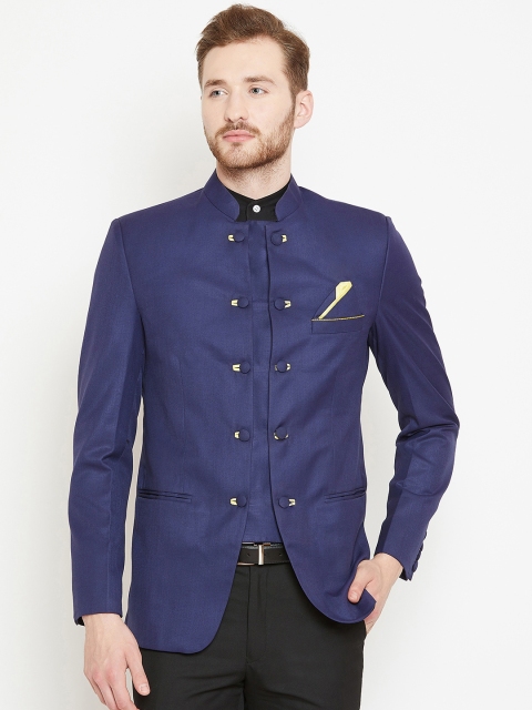 

Shaftesbury London Men Navy Blue Slim Fit Solid Bandhgala