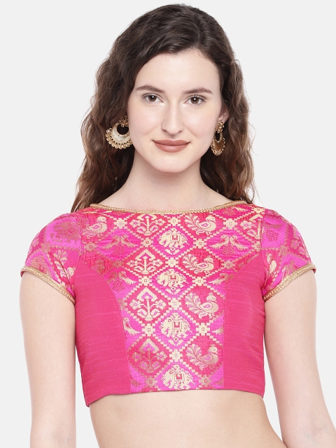 

JustB Rani Padded ethnic patola & dupion Silk Blouse, Pink