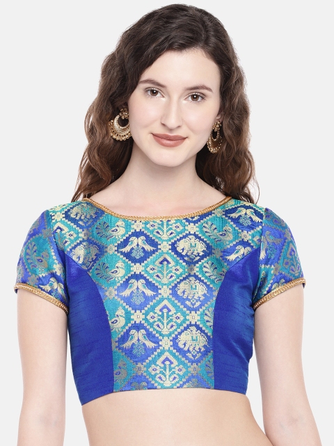

JustB blue Padded ethnic patola & dupion Silk Blouse