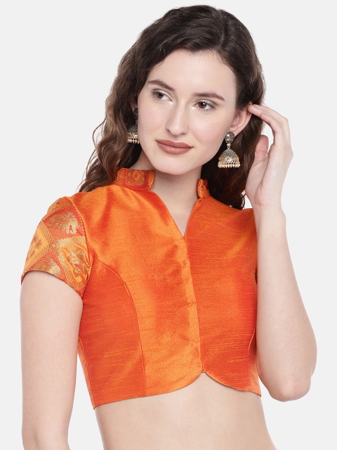 

JustB Chandan Padded ethnic patola & slub Silk Blouse, Orange