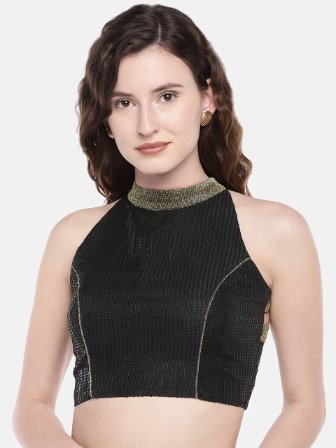 

JustB Black georgette sequins Blouse with bright gold lurex straps