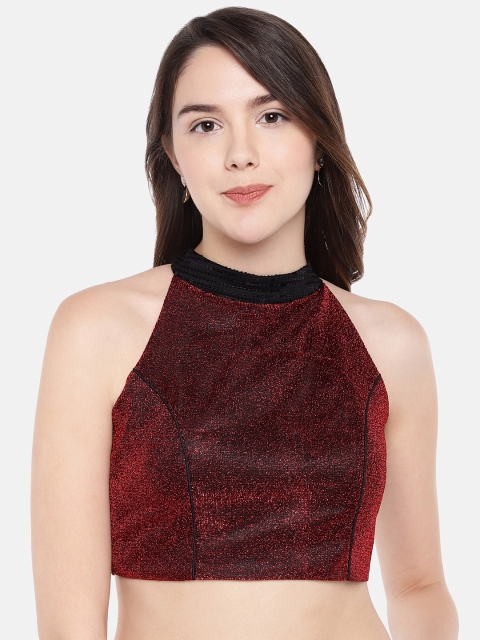 

Just B Women Maroon Ready Made Raw Silk Saree Blouse with Sequins