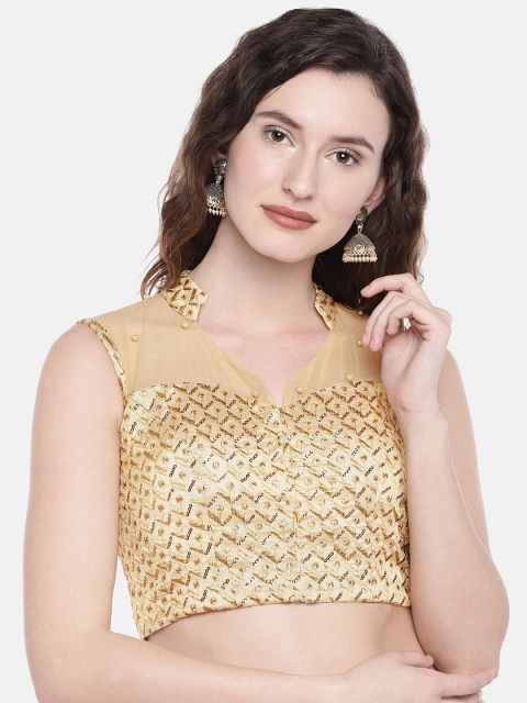 

JustB Gold Padded Dupion multi head embroidery Blouse