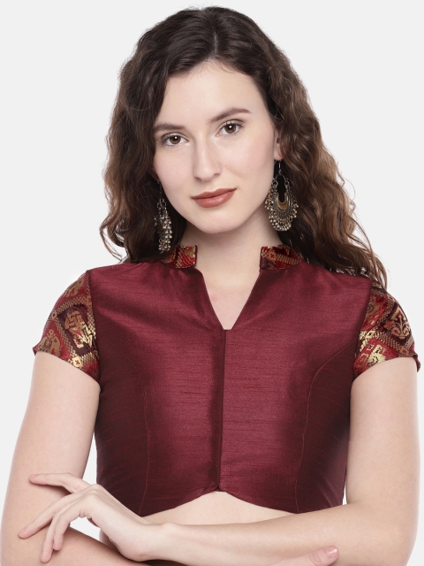 

JustB maroon non Padded ethnic patola & slub Silk Blouse