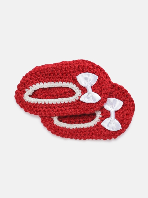 

Magic Needles Girls Red Handmade Knit Crochet Woolen Booties with Bow