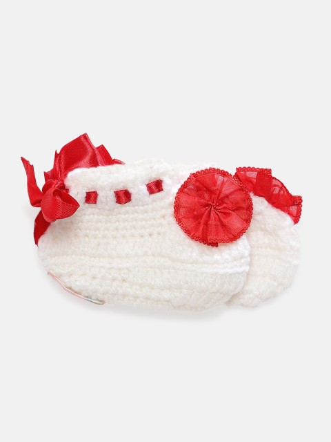 

Magic Needles Girls White Handmade Knit Crochet Woolen Ankle Booties