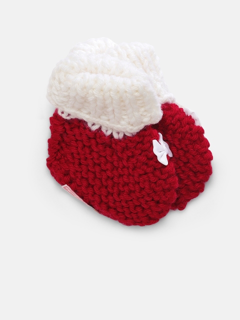 

Magic Needles Girls Brown Handmade Knit Crochet Woolen Booties, Red