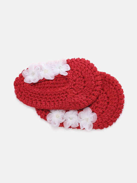 

Magic Needles Girls Red Woollen Handmade Knit Crochet Booties