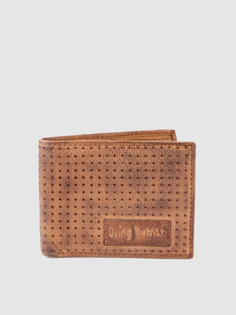 

Being Human Men Brown Perforated Leather Two Fold Wallet