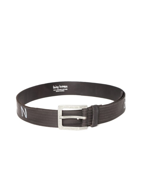 

Being Human Men Black Striped Leather Belt