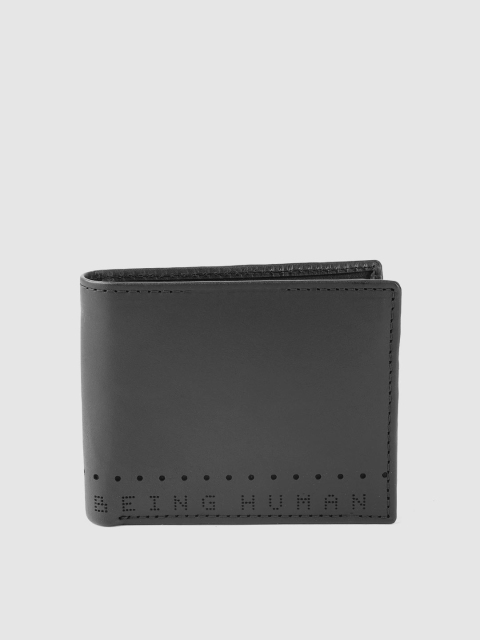 

Being Human Men Black Solid Leather Two Fold Wallet