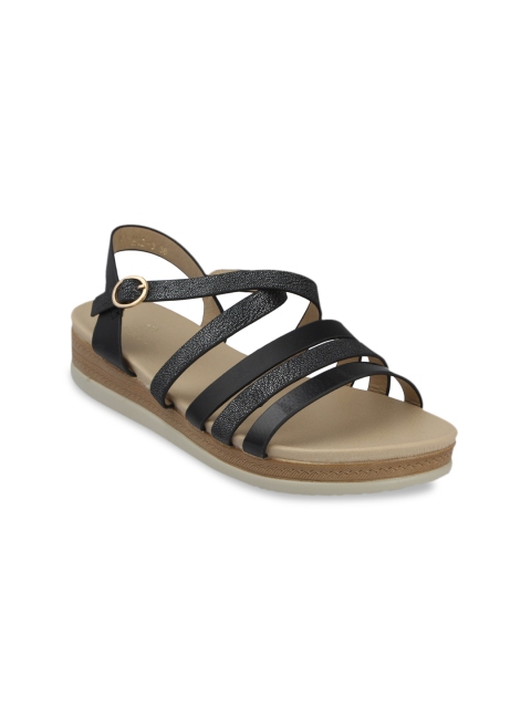 

pelle albero Women Black Solid Synthetic Patent Open Toe Flats