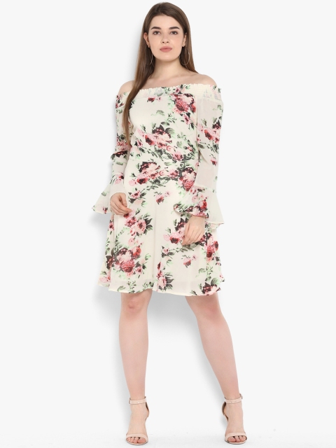 

PURYS Women Multicoloured Printed Fit and Flare Dress, Multi