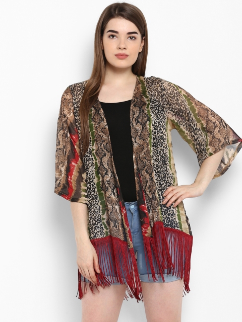 

PURYS Women Multicoloured Printed Open Front Shrug, Multi