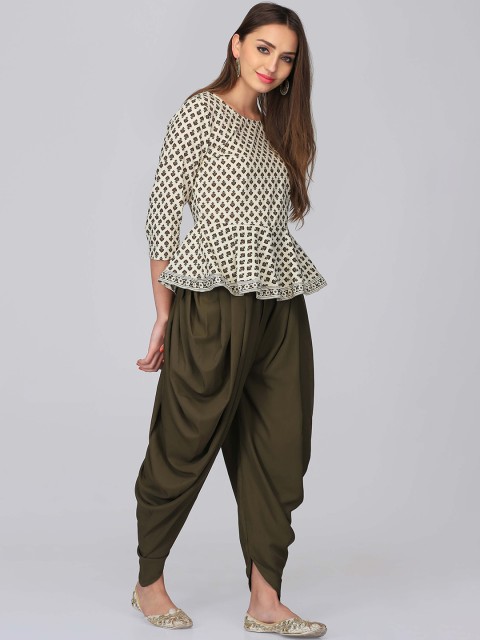 

Abhishti Women Green Printed Peplum Pure Cotton Top