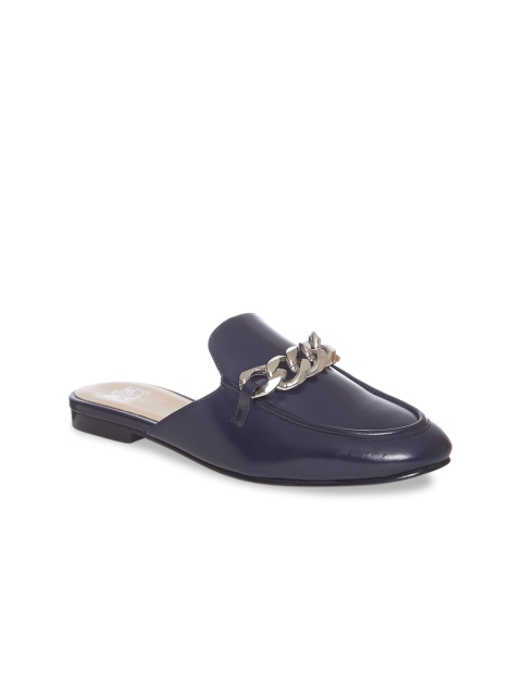 

Saint G Women Navy Blue Solid Leather Mules