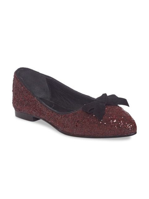 

Saint G Women Burgundy Solid Leather Ballerinas