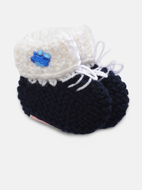

Magic Needles Boys Navy Blue and White Handmade Knit Crochet Woolen Booties