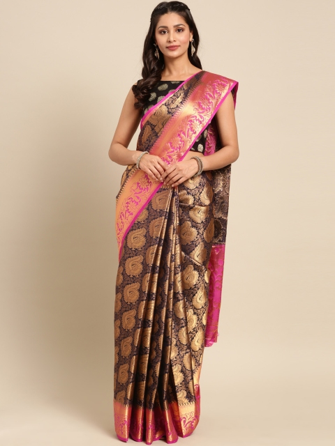 

MIMOSA Navy Blue Art Silk Woven Design Kanjeevaram Saree