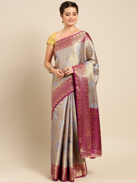 

MIMOSA Grey & Magenta Art Silk Woven Design Kanjeevaram Saree