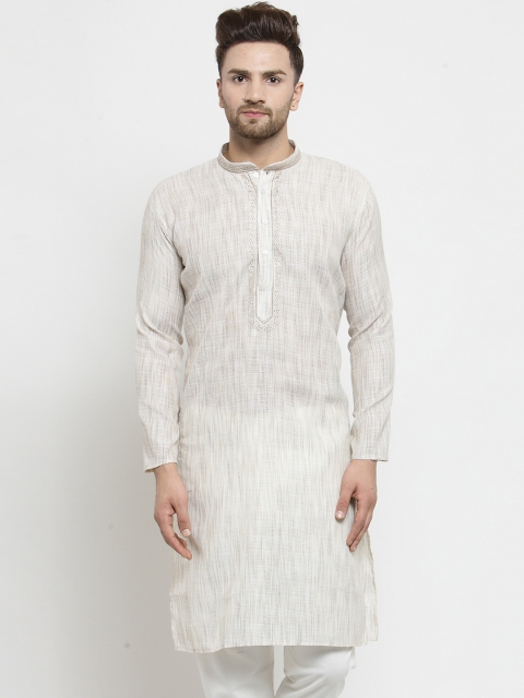 

Jompers Men Cream-Coloured Woven Design Straight Kurta
