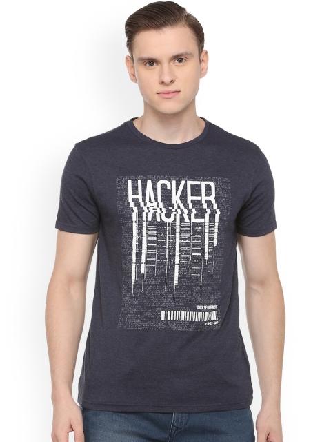 

People Men Blue Printed Round Neck T-shirt