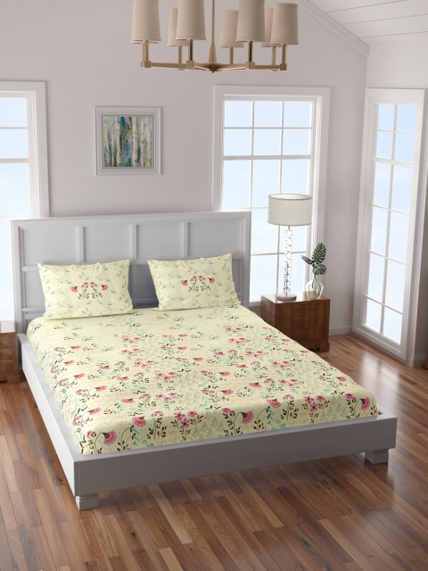 

SPACES Pink Floral 210 TC Cotton 1 King Bedsheet with 2 Pillow Covers
