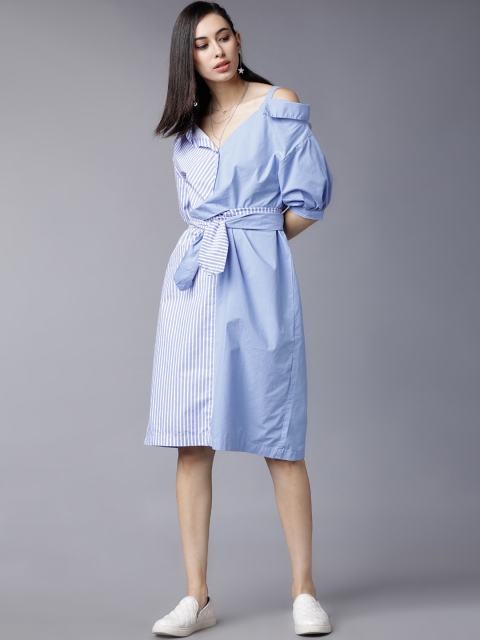 

Tokyo Talkies Women Blue Striped Shirt Dress