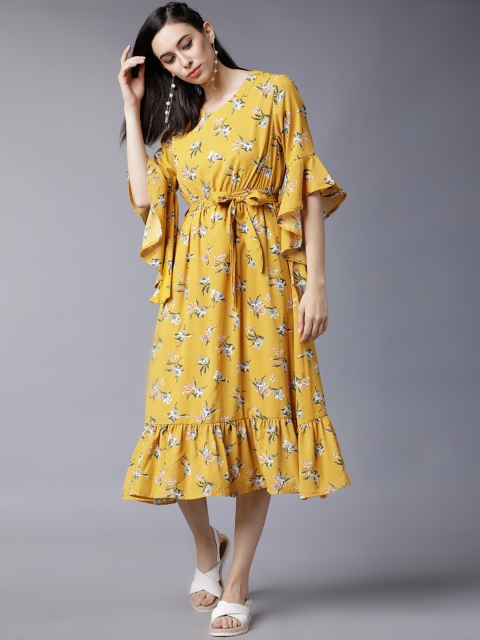 

Tokyo Talkies Women Mustard Printed Blouson Dress