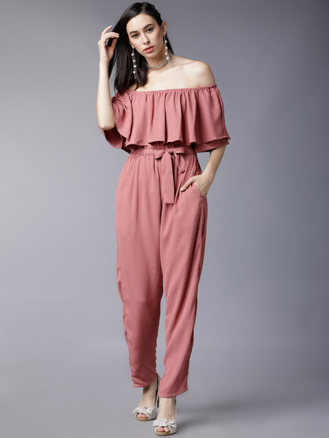 

Tokyo Talkies Peach-Coloured Solid Basic Jumpsuit