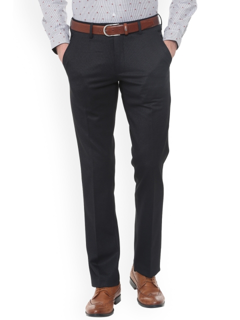 

Van Heusen Men Black Slim Fit Self Design Formal Trousers