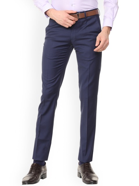 

Van Heusen Men Blue Slim Fit Checked Formal Trousers