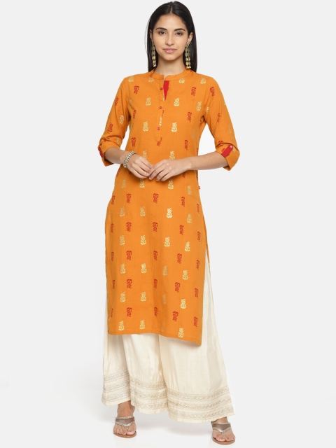 

Alena Women Mustard Yellow Floral Printed Straight Kurta