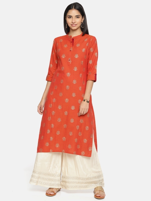

Alena Women Orange Printed Straight Kurta
