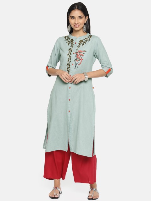 

Alena Women Blue Embroidered Straight Kurta