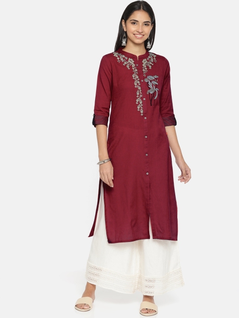 

Alena Women Maroon Embroidered Straight Kurta