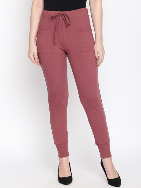 

ANWAIND Women Pink Solid Straight-Fit Joggers