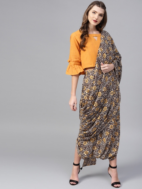 

Ishin Multicoloured & Mustard Viscose Rayon Printed Saree, Multi