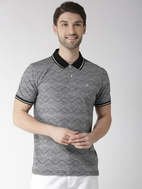 

Richlook Men Grey Self Checked Polo Collar T-shirt