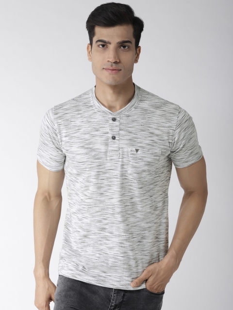 

Richlook Men Off-White Self Design Henley Neck T-shirt
