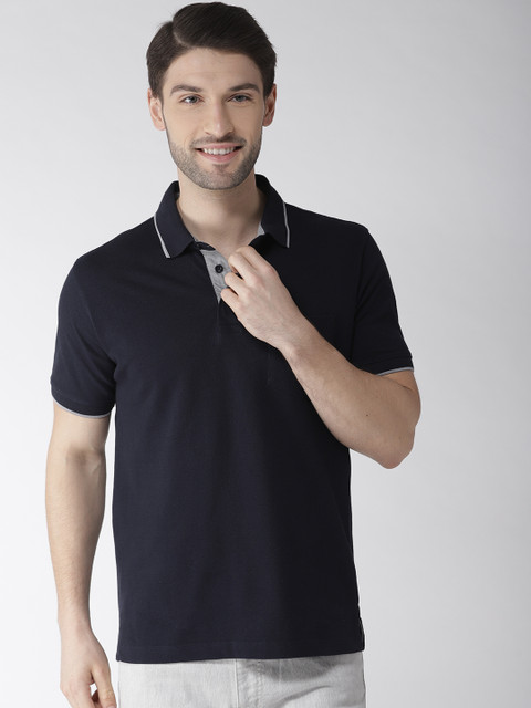 

Richlook Men Navy Blue Solid Polo Collar T-shirt