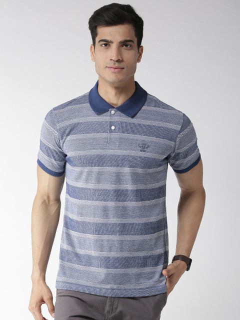 

Richlook Men Blue Striped Polo Collar T-shirt