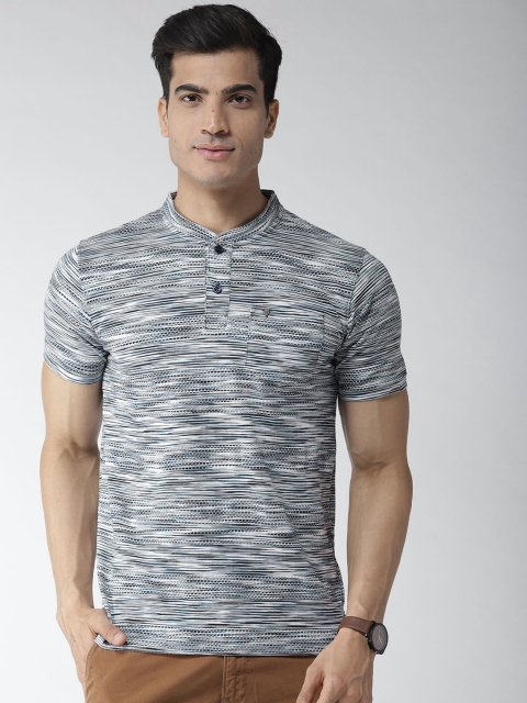 

Richlook Men Navy Blue Self-Design Henley Neck T-shirt