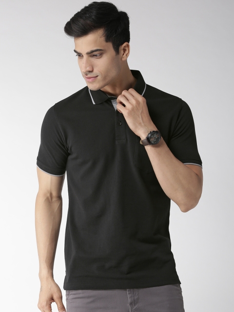

Richlook Men Black Solid Polo Collar T-shirt