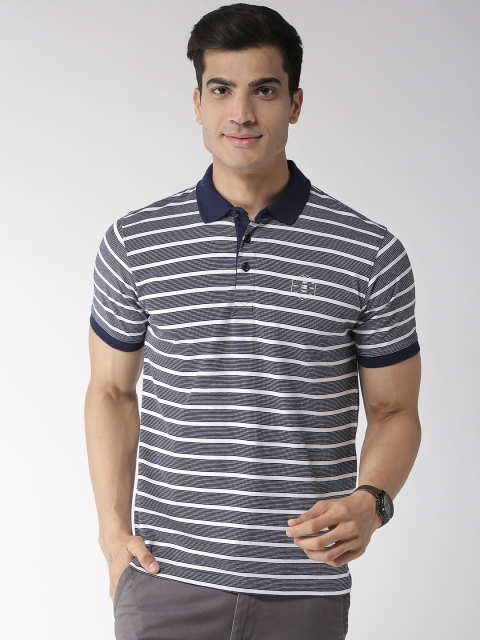 

Richlook Men Navy Blue & White Striped Polo Collar T-shirt