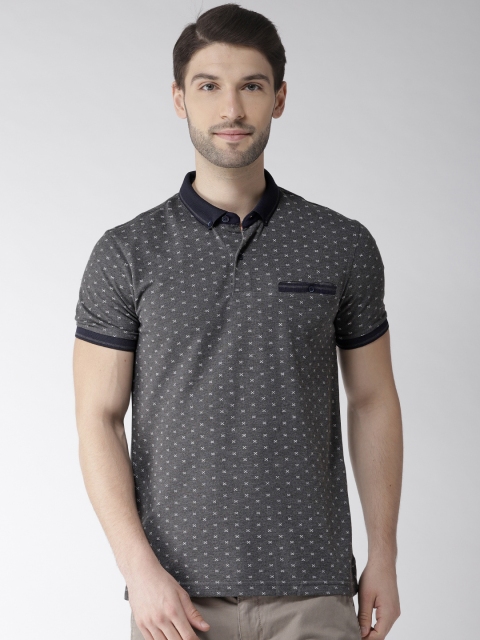 

Richlook Men Charcoal Grey Printed Polo Collar T-shirt