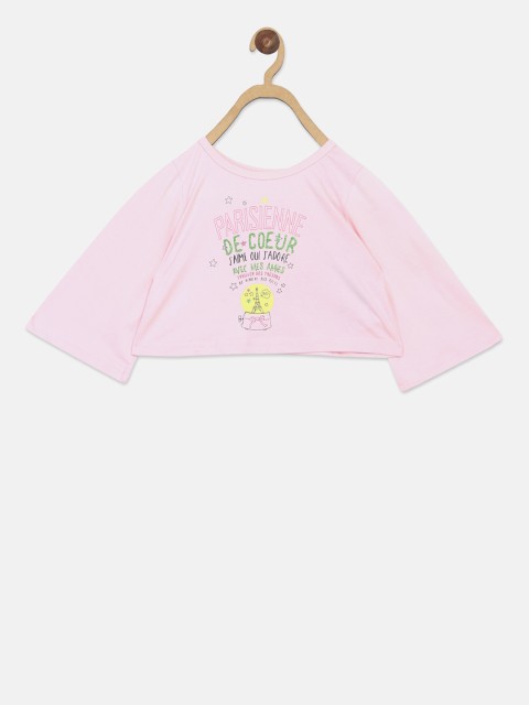 

ELLE Girls Pink Printed Round Neck Crop T-shirt