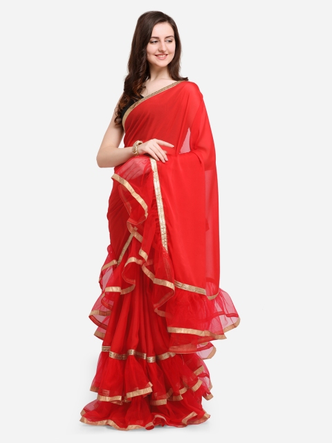 

Tikhi Imli Women Red Solid Poly Crepe Saree