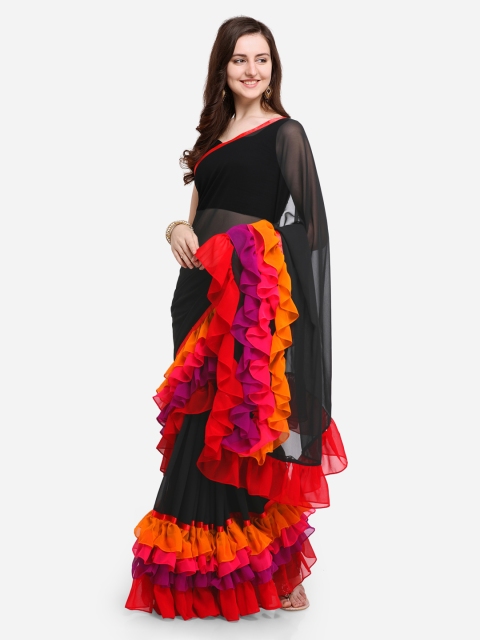 

Tikhi Imli Women Black & Multicoloured Poly Georgette Solid Saree