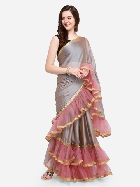 

Tikhi Imli Women Steel & Grey Poly Crepe Solid Saree
